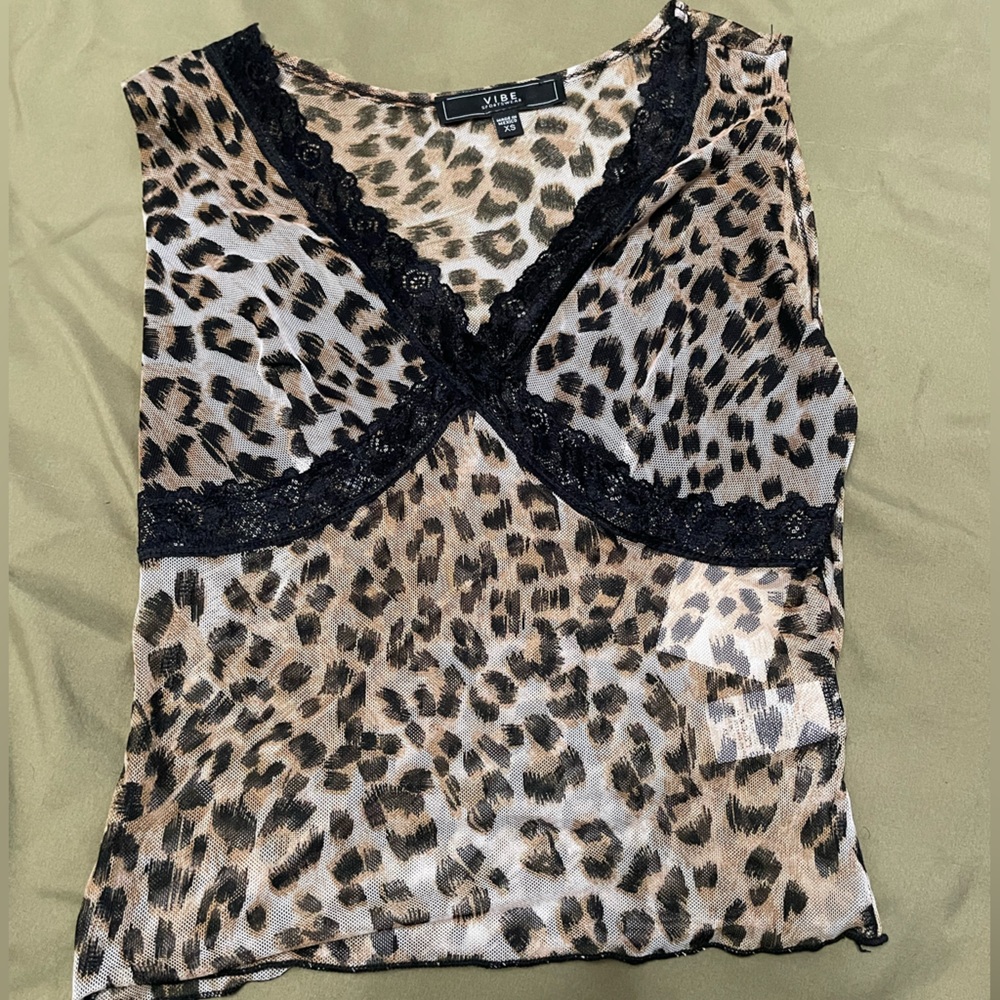 Vibe Leopard Print Top with Black Lace
